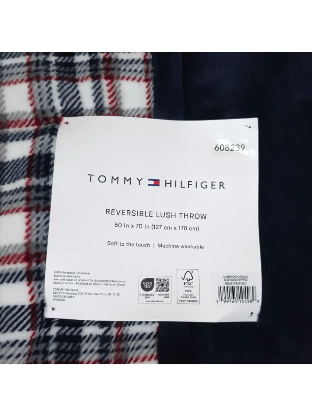 Tommy Hilfiger Reversible Plush Throw Blanket 50x70